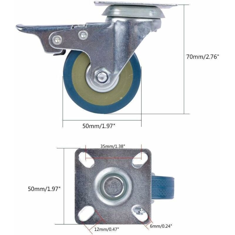 pour Meubles 4 Jeux 2 / 50mm roulettes à Bille de Support de Charge Unique 20-25kg roulettes pivotantes Anciennes rétro avec Plaque supérieure de Montage 