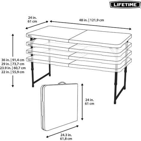 Lifetime Table Pliante Ajustable en Hauteur (122 cm)