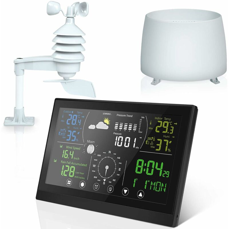 Powstro Station météo avec écran couleur horloge numérique LCD sans fil réveil électronique multifonction avec calendrier perpétuel humidité de la température pour bureau noir