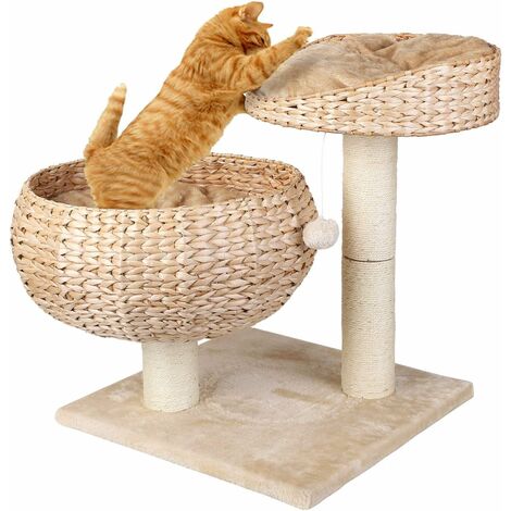 Mvpower Arbre A Chat 2 Paniers Pour Chat Et 1 Arbre A Chat Stable 2 Coussins Moelleux Marron Clair Nid Pour Chat Double Multifonctionnel Convient Aux Chats De Petite Taille Et De Taille Moyenne