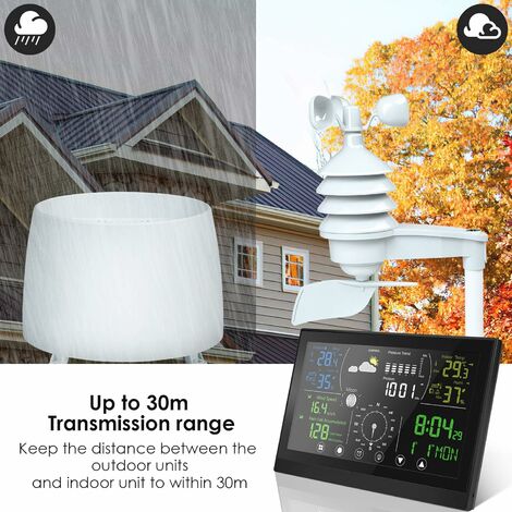 Powstro Station météo avec écran couleur horloge numérique LCD sans fil réveil électronique multifonction avec calendrier perpétuel humidité de la température pour bureau noir