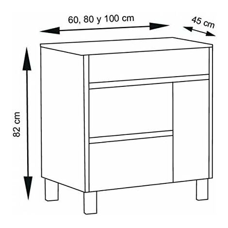 Badmöbel auf Standfüßen HÉMERA mit Keramik Waschtisch und Spiegel - 2  Schubladen und seitlicher Stauraum mit Tür -