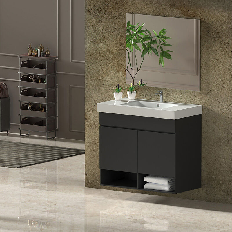 ALLSTONE - Set da bagno nebari con gambe - 7 colori Diversi - 15 misure - 2 ante o un cassetto a Scelta - include mobile, lavabo e Specchio Grafite