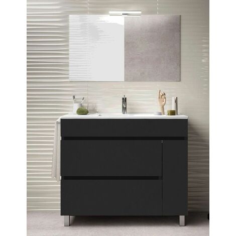 Set da bagno Caprera 2 cassetti e una porta - 7 colori diversi - 15 misure  - Include mobile, lavabo e specchio - Grafite 60x50Cm