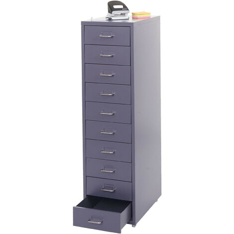 Caisson a roulettes Boston T851, armoire à tiroirs armoire en acier, 110x28x41cm 10 tiroirs - gris foncé