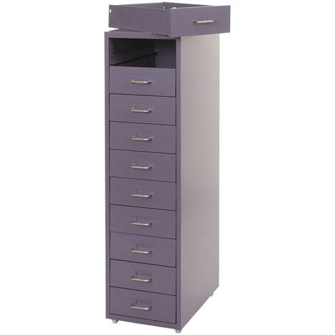 Caisson a roulettes Boston T851, armoire à tiroirs armoire en acier, 110x28x41cm 10 tiroirs - gris foncé