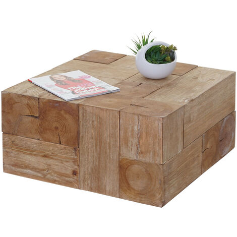 Table basse de salon HWC-A15, table d'appoint, bois de sapin rustique massif - 30x60x60cm (1/4)