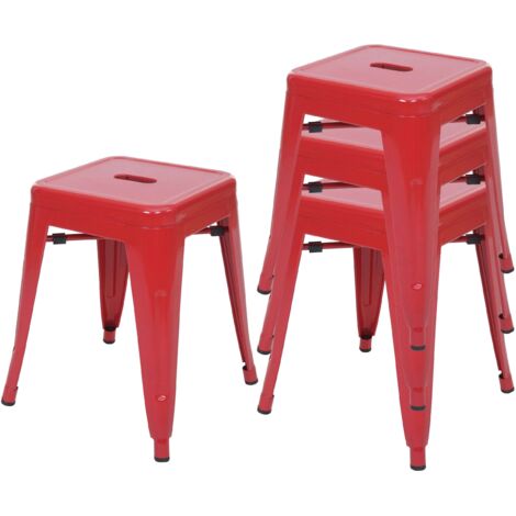 4x tabouret HWC-A73, tabouret en métal, design industriel, empilable - rouge (1/5)