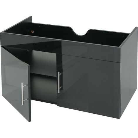 Meuble sous-lavabo HWC-D16, meuble sous-lavabo Meuble de salle de bain, brillant 90cm gris (1/5)