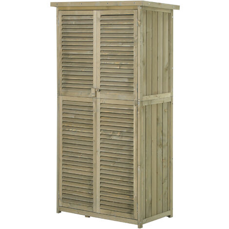 Armoire de jardin en bois pin autoclave classe 3 – Dimensions L 79 x l 42 x H 160 cm – Résistante aux intempéries – 4 espaces de rangement – MH (1/5)