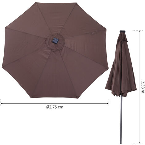 Parasol Solaire Octogonal 3.5m Ø - Tissu Polyester 180g UV - Mât Aluminium 38mm - Avec Ou Sans LED - Pour Terrasse, Jardin