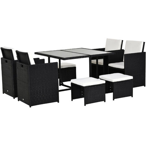 Salon de jardin encastrable 8 personnes CLARISSE noir et crème (1/5)