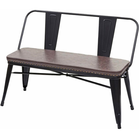 Banc à 2 places, HWC-H10, pour vestiaire, salle à manger, design industriel-vintage, similicuir - noir-marron (1/5)
