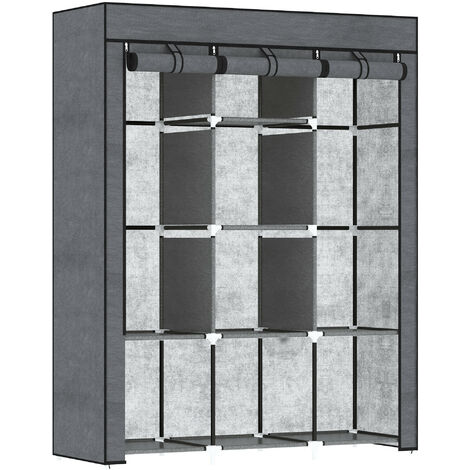 Armoire penderie multi-rangement MAUDE grise et noire (1/5)