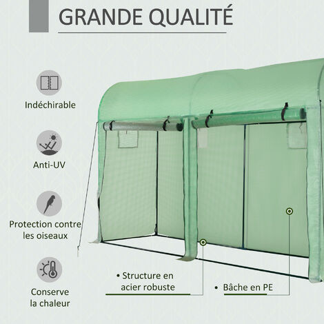 Serre à tomates 3L x 1l x 2H m – Acier thermolaqué – Bâche anti-UV imperméable – 2 portes enroulables et 4 fenêtres zippées – MH
