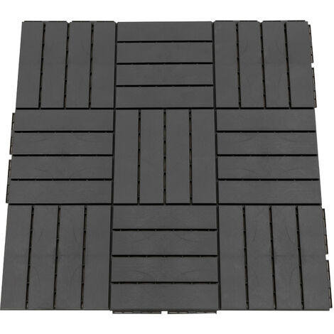 9 dalles de terrasse caillebotis imitation bois CLARK noires (1/5)