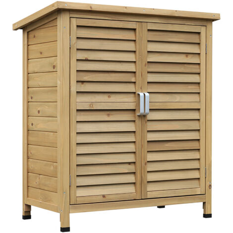 Armoire de jardin en bois sapin traité autoclave classe 4 – Dimensions 87L x 46,5l x 96,5H cm – 2 portes persiennes avec loqueteaux magnétiques – MH (1/5)