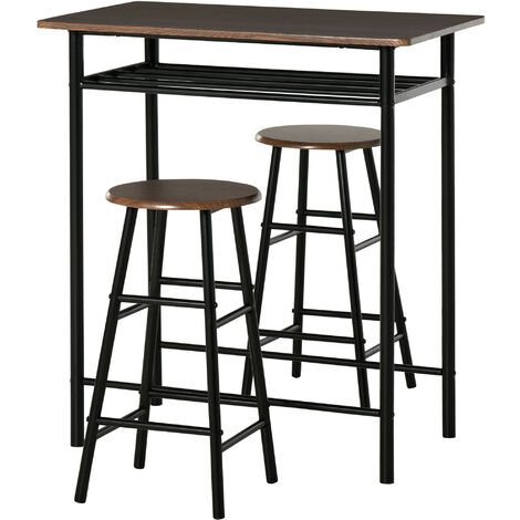 Ensemble table bar et 2 tabourets TRAPANI bois et noir (1/5)