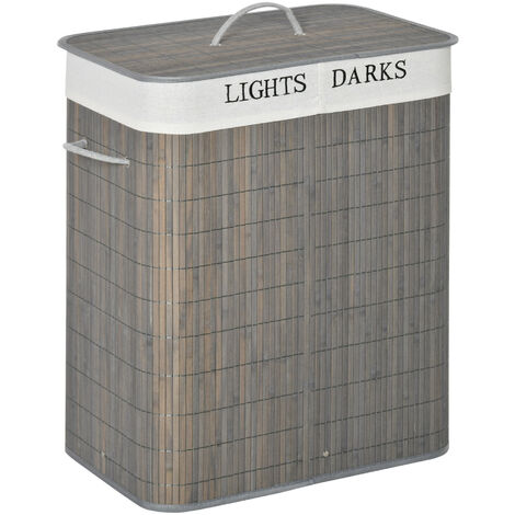 Panier à linge 2 bacs GLASGOW en bambou gris (1/5)