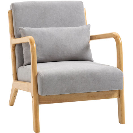 Fauteuil lounge EVA gris, en bois et aspect velours (1/5)