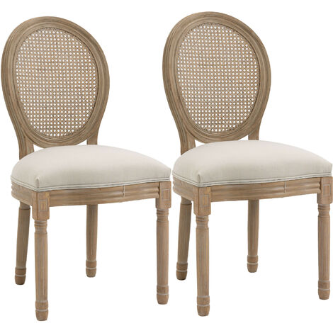 Lot de 2 chaises Louis XVI cannage VERSAILLES lin beige (1/5)