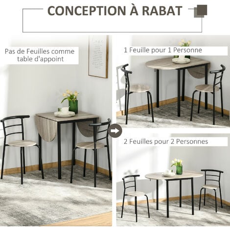 Ensemble table et 2 chaises de bar style industriel Nepia Métal Noir et  Chêne clair