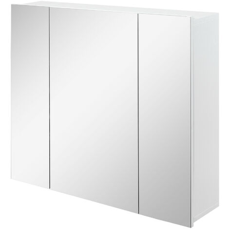 Armoire murale de salle de bain miroir 70L x 15l x 60H cm – 3 portes avec étagères réglables – Fixation murale simple – MDF et verre blanc – MH (1/5)
