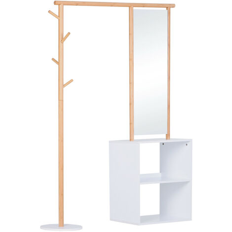 Porte-manteaux meuble d'entrée DUBBO bambou et blanc (1/5)