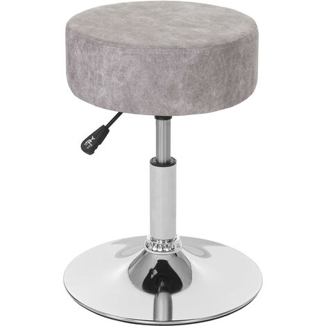 2x Tabouret HWC-C22, hauteur réglable Ø 35 cm imitiation daim - gris vintage (1/5)
