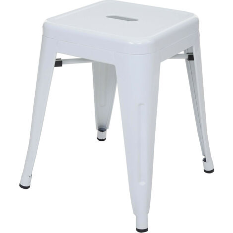 Tabouret en métal HWC-A73, désign industriel métallique, empilable - blanc (1/5)