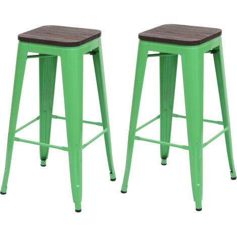 2x tabouret de bar HWC-A73 avec siège en bois, chaise bar, comptoir, style industriel, empilable - vert (1/5)