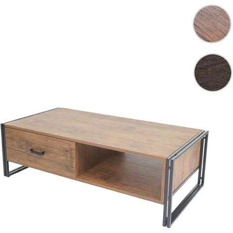 Table basse HWC-A27 - table d'appoint table de salon - 41x120x60cm structure 3D - métal MDF - brun foncé (1/5)