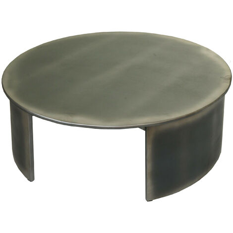 Table basse HWC-L74 - table d'appoint table de salon - certifiée MVG Industrial - ronde Ø80cm - aspect métal brossé