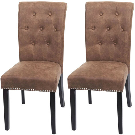 Lot de 2 chaises de salle à manger Chesterfield II, rivets tissu/textile marron pieds foncés (1/5)
