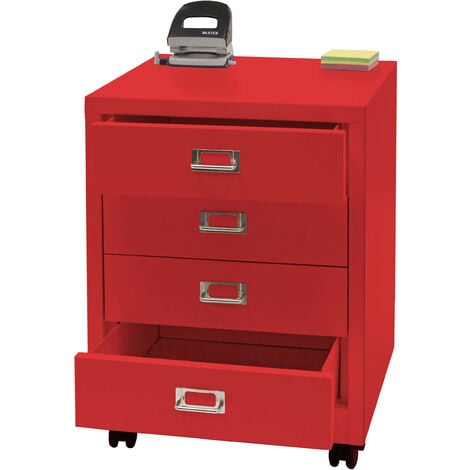 Caisson à roulettes HWC-L49 - armoire à tiroirs acier armoire à dossiers - métal 55x40x41cm 4 tiroirs - rouge