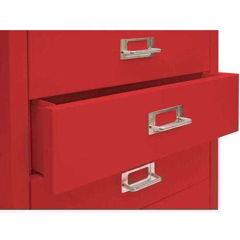 Caisson à roulettes HWC-L49 - armoire à tiroirs acier armoire à dossiers - métal 55x40x41cm 4 tiroirs - rouge