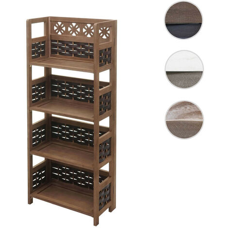 Étagère HWC-K86 - Étagère sur pied - pliable 4 étagères - Bois 110cm - brun - tressage brun