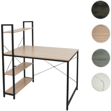 Bureau avec étagère HWC-K81 - table d'ordinateur portable table de travail - 100x60cm métal MDF - aspect marbre blanc (1/5)