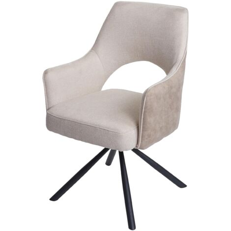 Chaise de salle à manger HWC-K30, chaise de cuisine, pivotante Auto-Position, tissu/textile  crème (1/5)