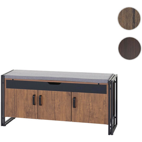 Mendler – Commode à chaussures avec siège – Banc d'entrée 53x110x30 cm – Structure métal 3D – Rangement compartimenté – Brun foncé - HWC-A27