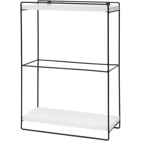 Etagère murale HWC-K77 - étagère suspendue Etagère de cuisine - bois massif métal industriel 2 étagères 50x35x17cm - blanc (1/5)