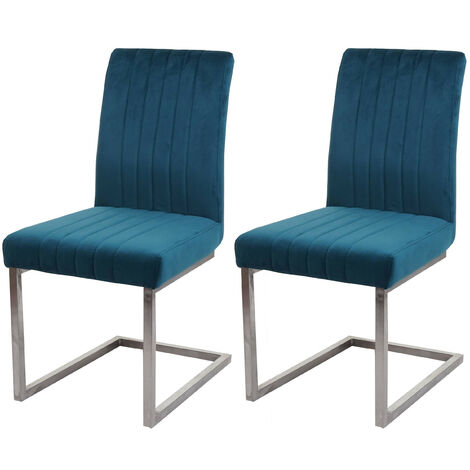Lot de 2 chaises cantilever HWC-L14 chaise de conférence - velours inox brossé - turqoise-bleu (1/5)