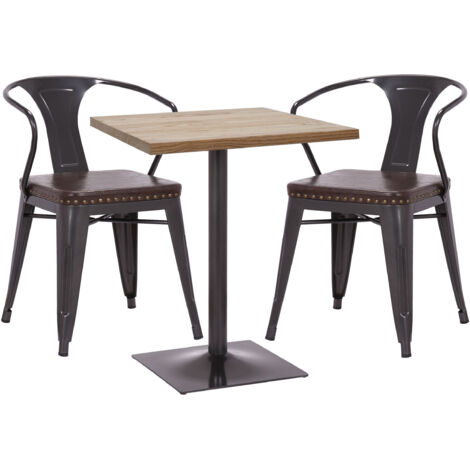 Set table de bistrot 2x chaise de salle à manger HWC-H10d - chaise table chaise de cuisine gastronomie MVG - noir-brun - table (1/5)