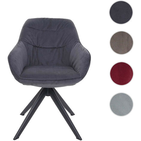Chaise de salle à manger HWC-K28, chaise de cuisine chaise rembourrée avec accoudoirs, pivotante, métal tissu/textile gris (1/5)