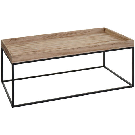 Table basse HWC-K71 - table basse table d'appoint - bois massif métal 46x110x60cm - naturel (1/5)