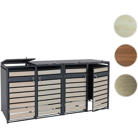 Habillage pour 4 poubelles HWC-J81, abri pour poubelles, extensible, métal 100kg, anthracite imita (1/5)