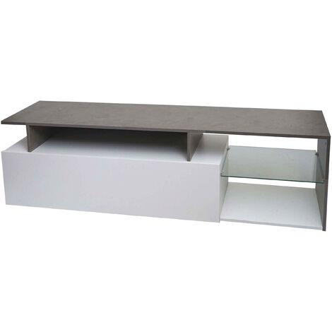 Rack TV HWC-L35 - Lowboard Table TV Sideboard Armoire TV Commode - bois 47x170x40cm Compartiment de rangement - aspect béton bla (1/5)