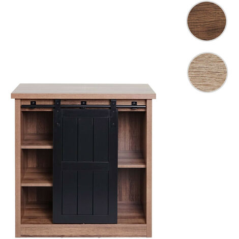 Commode HWC-K75 - armoire étagère - porte coulissante 5 compartiments de rangement - aspect bois métal industriel 84x80x40cm - n (1/5)