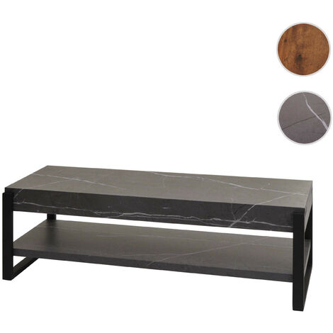 Rack TV HWC-L53 - Table TV Lowboard Table TV - métal 42x120x44cm - aspect marbre gris (1/5)