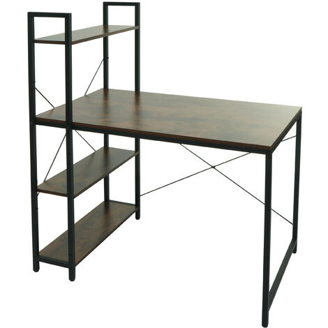 Bureau avec étagère HWC-K81 - table d'ordinateur portable table de travail - 100x60cm métal MDF - brun (1/5)